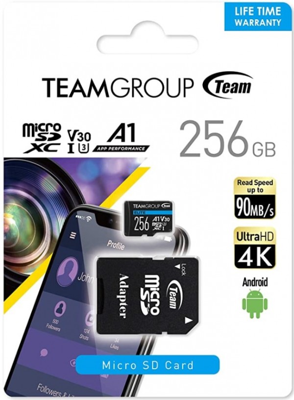 TeamGroup MICRO SDXC 256GB ELITE, UHS-I U3 V30 A1, 100/50MB/s +SD Adapter TEAUSDX256GIV30A103