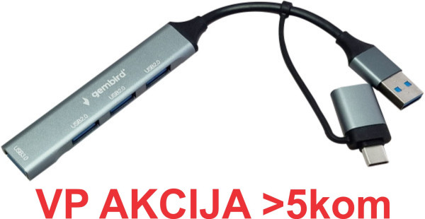 UHB-U3P4-06 ** Gembird HUB Type-A+C to 3*USB2.0 + 1*USB3.0 Aluminum (287)