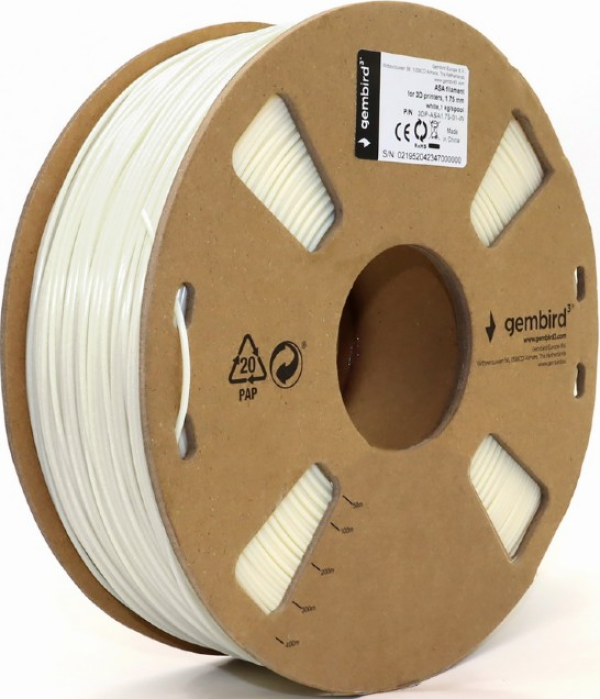 3DP-ASA1.75-01-W Gembird ASA filament, 1.75 mm, 1 kg White