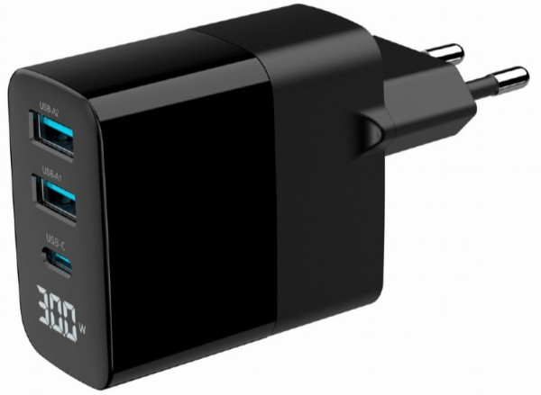 TA-UC-PDQC30LCD-BK-02 Gembird GaN USB brzi punjac, 30W 3-port (2xUSB-A+ USB-C), LCD, black