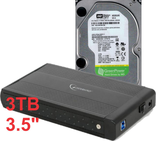 HDD 3.5 * 2TB SET USB 3.0 SATA eksterno kuciste + 2TB WD20EURX WD/ EE3-U3S-3 (4999)