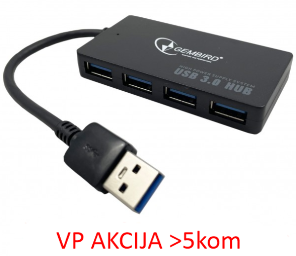 UHB-U3P4-03 ** Gembird HUB 4 USB3.0 4-port, storage speed 5Gbps, black (alt. UHB-U3P4-05 599)