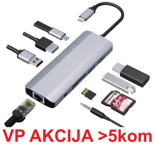 A-CM-COMBO9-06 ** Gembird USB-C 9-in-1 multi-port RJ45+USB3.0+SD+USB-C+HDMI+USB2.0+3,5mm (1359)