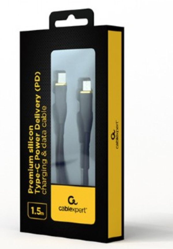 CC-USB2S-CMCM-1.5M-BK Gembird 60W Premium silicon Type-C PD charging & data cable, 1.5m Black