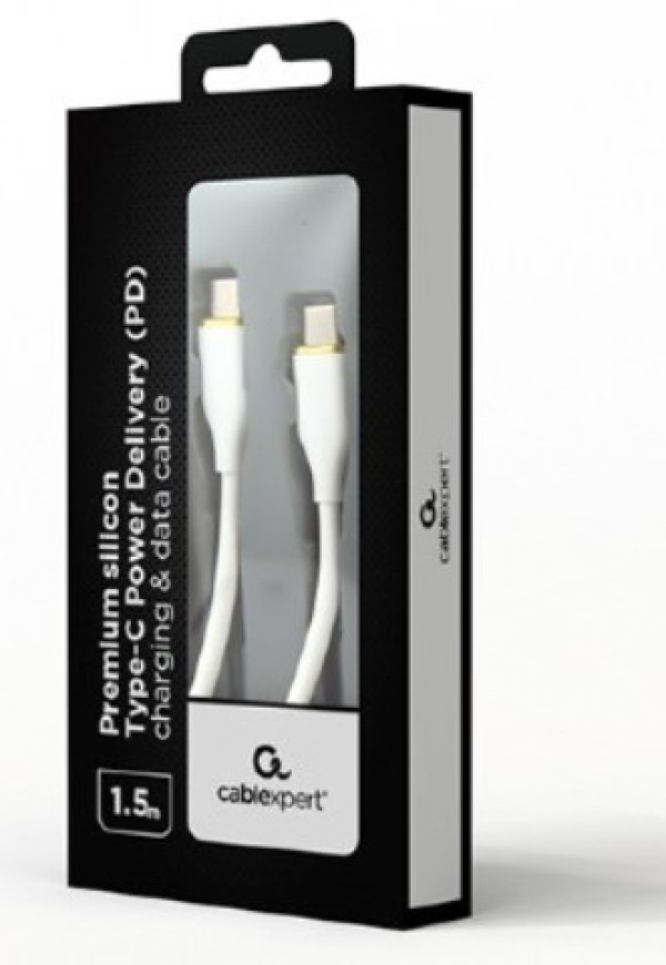 CC-USB2S-CMCM-1.5M-W Gembird 60W Premium silicon Type-C PD charging & data cable, 1.5m, White