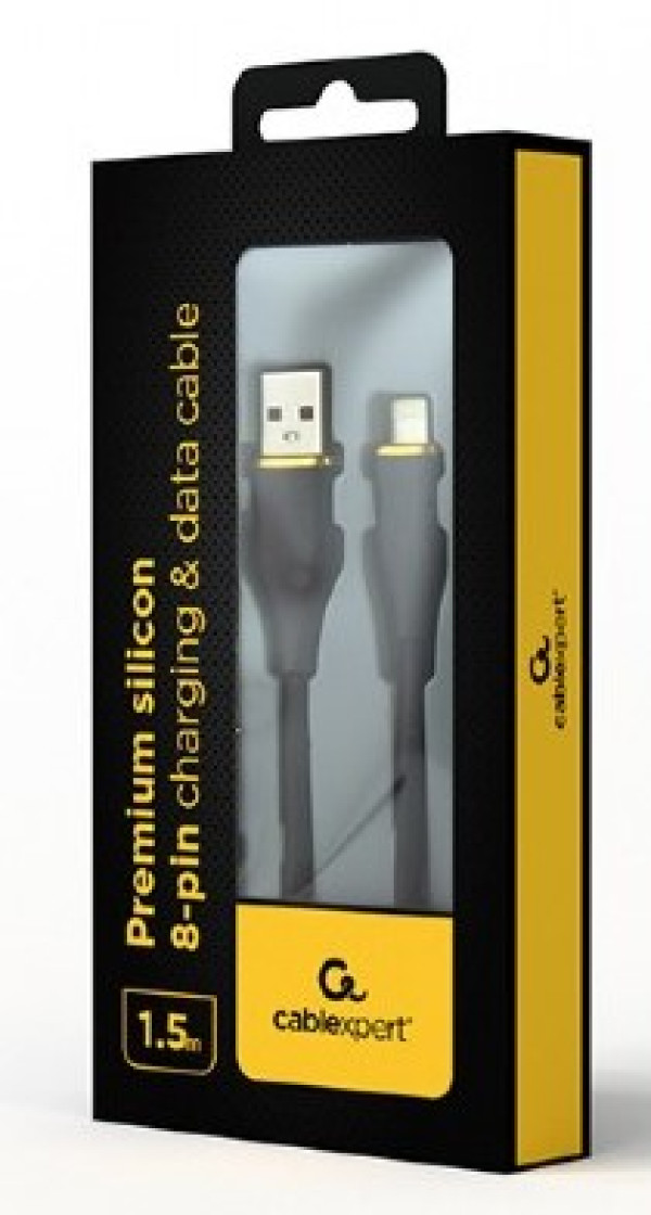 CC-USB2S-AM8PM-1.5M-BK Gembird Premium silicon 8-pin cable charging and data cable, 1.5 m, black