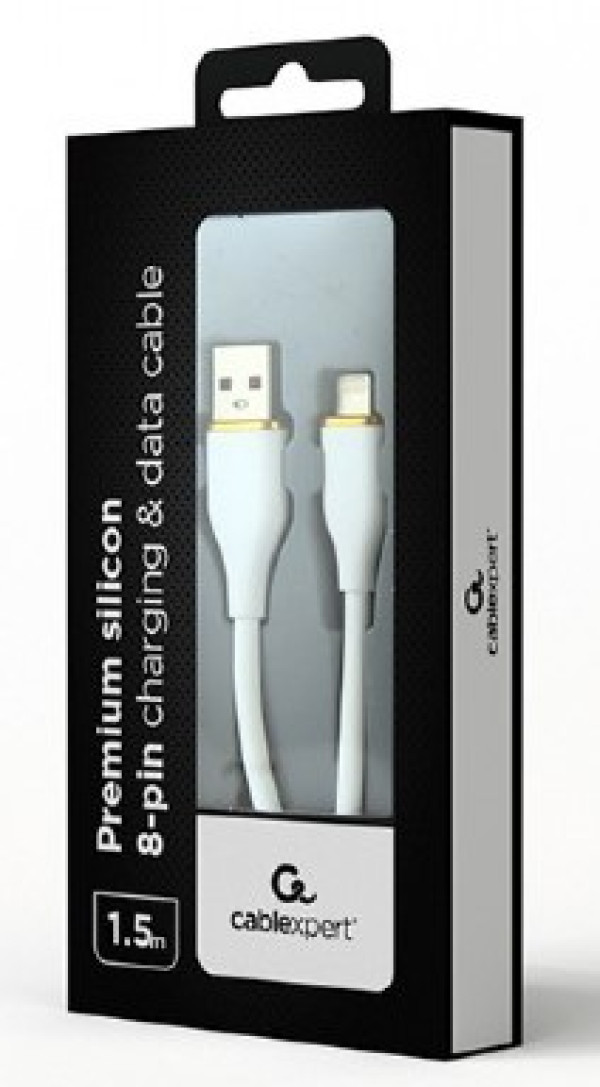 CC-USB2S-AM8PM-1.5M-W Gembird Premium silicon 8-pin cable charging and data cable, 1.5 m, white