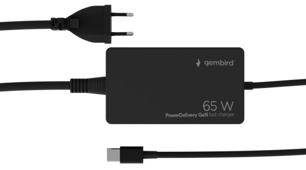 NPA-AC-PDQC65-01 Gembird 65 W PowerDelivery GaN USB Type-C fast charger, black (alt. NPA-AC8D)